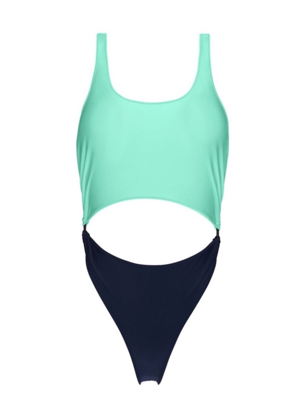 Two-Tone Cutout One-Piece Swimsuit in Mint & Navy